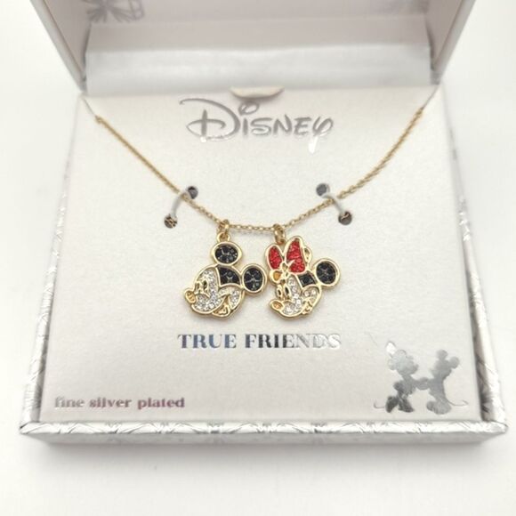 Disney LA Rocks Necklace Mickey Minnie True Friends Silver Plated Rhinestone - Picture 2 of 6